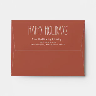 Terracotta Red Boho Polka Dot Happy Holidays Card Envelope