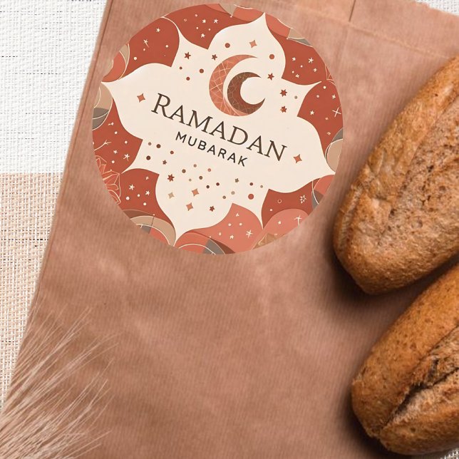 Terracotta Red Craft Ramadan Mubarak  Classic Round Sticker (Unique Ramadan Mubarak Sticker)