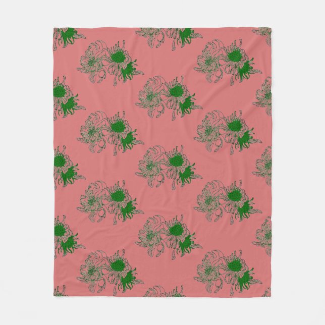 Terracotta Red & Green Floral Pattern Fleece Blank Blanket (Front)