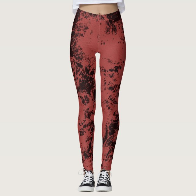 Terracotta red marble texture   leggings (Front)
