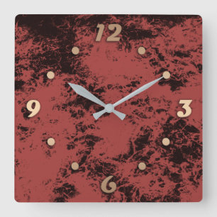 Terracotta red marble texture   square wall clock