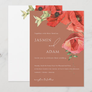 Terracotta Red Poppy Floral Wedding Invitation