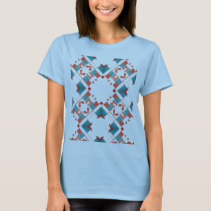 Terracotta Red Teal Blue Crisscross Mediterranean T-Shirt