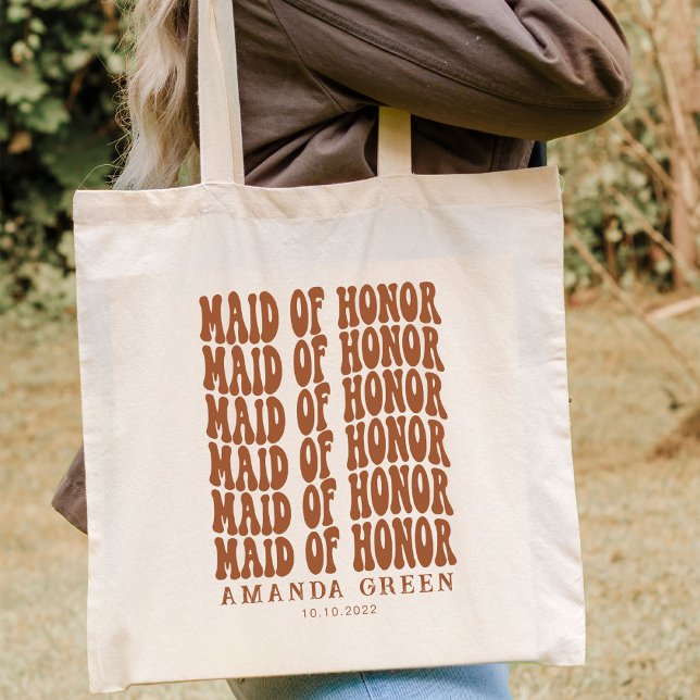 Terracotta Retro Boho Personalised Maid of Honour Tote Bag (Creator Uploaded)