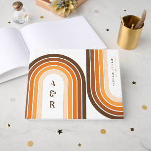 Terracotta Retro Boho Rainbow 70s Wedding Monogram Guest Book