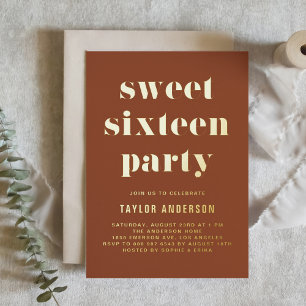 Terracotta Retro Bold Typography Sweet 16 Birthday
