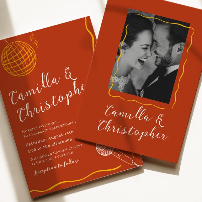 Terracotta Retro Disco Wedding Invitation (Creator Uploaded)