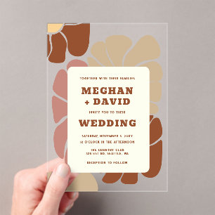 Terracotta Retro Groovy Boho Chic Floral Wedding Acrylic Invitations
