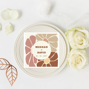 Terracotta Retro Groovy Boho Chic Floral Wedding Napkin