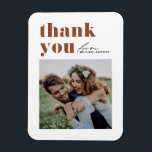 Terracotta Retro Typography Modern Photo Wedding Magnet<br><div class="desc">Send heartfelt appreciation with our customisable photo wedding thank you magnet, designed to beautifully blend retro bold typography with an elegant handwritten script. This thank you magnet offers a unique and stylish way to express your gratitude to guests who celebrated your special day. Personalise the card with your details. You...</div>
