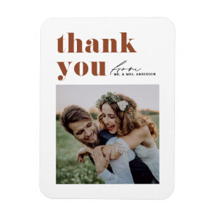 Terracotta Retro Typography Modern Photo Wedding Magnet