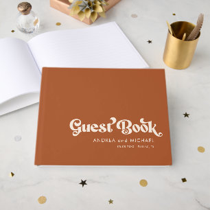 Terracotta Retro Typography Whimsical 70s Wedding Guest Book