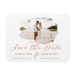 Terracotta Romantic Brushed Photo Save the Date Magnet