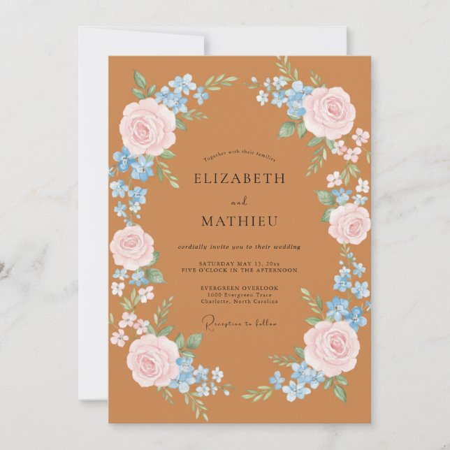Terracotta Rose Bloom Flourish Wedding Invitation (Front)