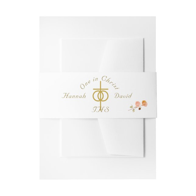 Terracotta Rose Catholic Wedding Invitation Belly Band (Front Example)