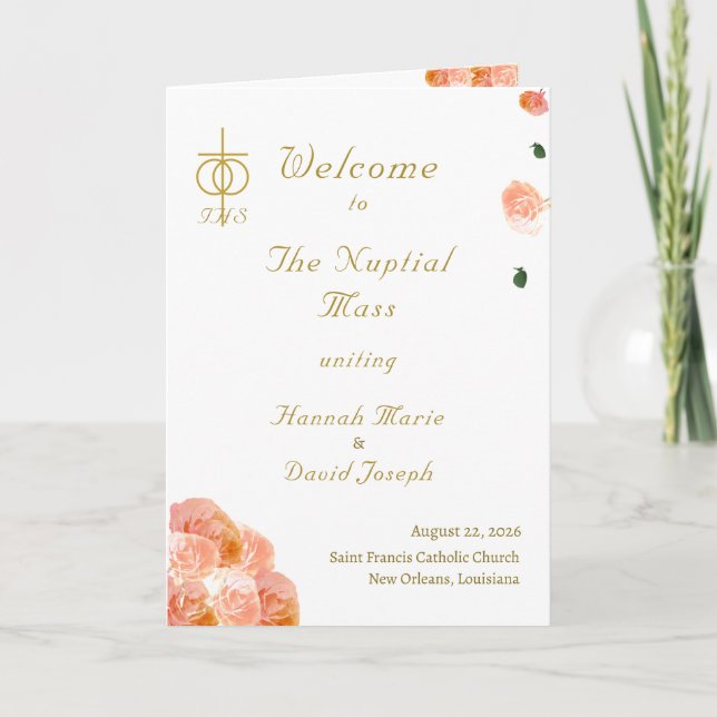 Terracotta Rose Catholic Wedding Programme (Front)