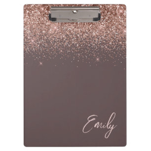 Terracotta Rose Gold Blush Pink Glitter Monogram Clipboard