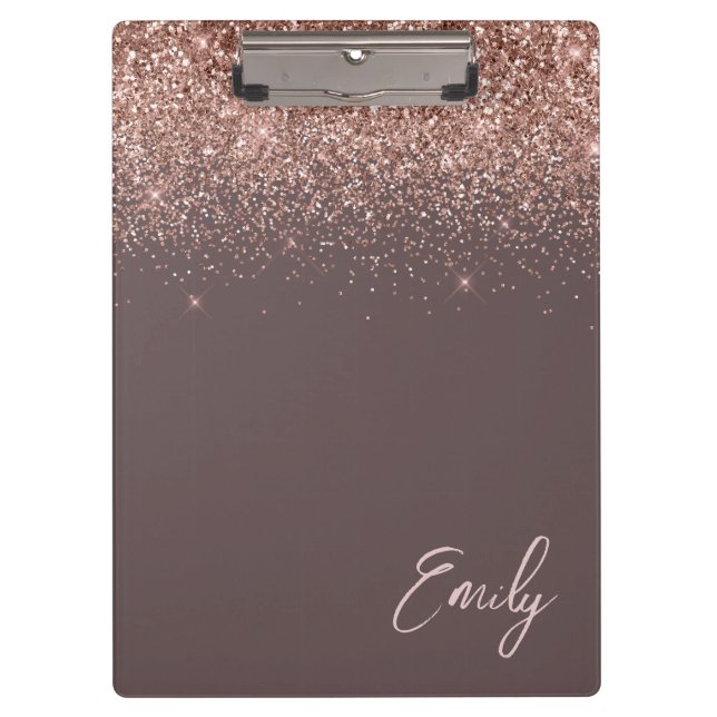 Terracotta Rose Gold Blush Pink Glitter Monogram Clipboard (Front)
