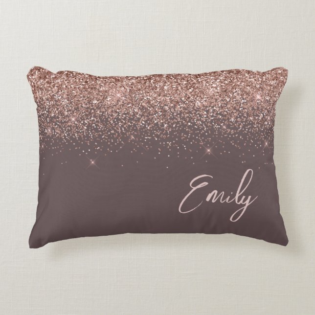Terracotta Rose Gold Blush Pink Glitter Monogram Decorative Cushion (Front)