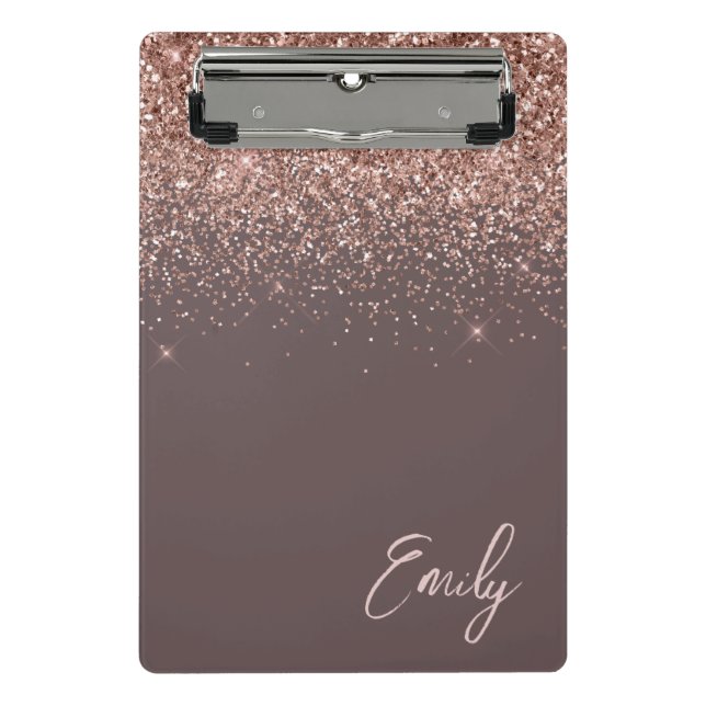 Terracotta Rose Gold Blush Pink Glitter Monogram Mini Clipboard (Front)