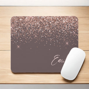 Terracotta Rose Gold - Blush Pink Glitter Monogram Mouse Mat