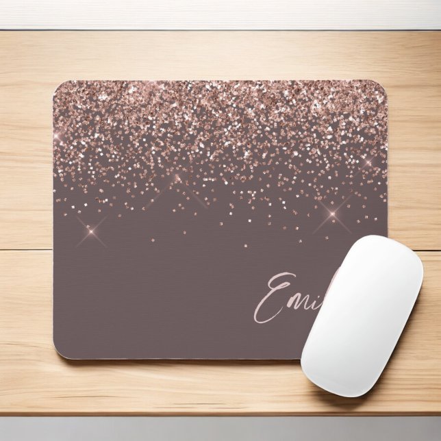 Terracotta Rose Gold - Blush Pink Glitter Monogram Mouse Mat (Creator Uploaded)