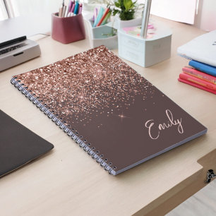 Terracotta Rose Gold Blush Pink Glitter Monogram Notebook