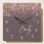 Terracotta Rose Gold Blush Pink Glitter Monogram Square Wall Clock<br><div class="desc">Terracotta and Rose Gold - Blush Pink Sparkle Glitter Script Monogram Name Clock. This makes the perfect sweet 16 birthday,  wedding,  bridal shower,  anniversary,  baby shower or bachelorette party gift for someone that loves glam luxury and chic styles.</div>