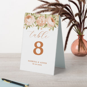 Terracotta Rose Hydrangea Floral Table Number
