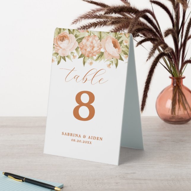 Terracotta Rose Hydrangea Floral Table Number (In SItu (Table))