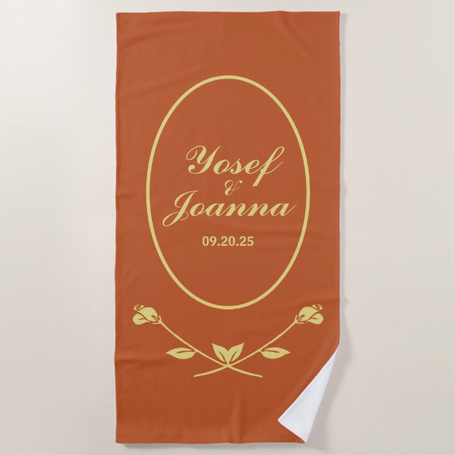 Terracotta Rose Wedding Beach Towel (Front)
