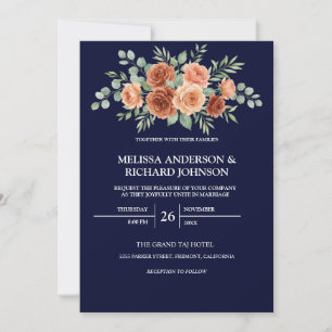 Terracotta Rose Wedding Invitation Navy