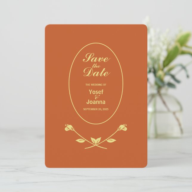 Terracotta Rose Wedding Save The Date (Standing Front)