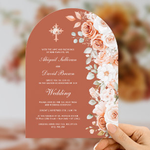 Terracotta Roses Arch Religious Wedding Invitation