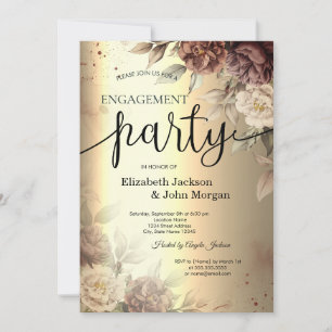 Terracotta Roses Elegant Gold Script Engagement   Invitation