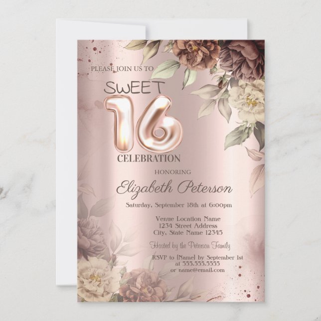 Terracotta Roses Rose Gold  Sweet 16 Invitation (Front)