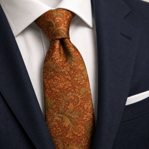 Terracotta Rust Baroque Floral Tie