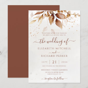 Terracotta Rust Boho Fall Foliage Wedding Invitation