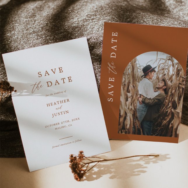 Terracotta Rust Burnt Orange Photo Save the Dates Save The Date (Creator Uploaded)