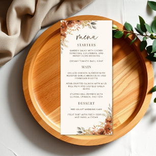 Terracotta Rust Fall Floral Wedding Dinner Menu