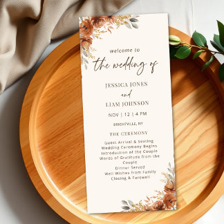 Terracotta Rust Fall Floral Wedding Program Programme