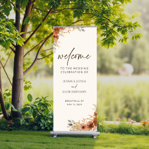 Terracotta Rust Fall Floral Wedding Welcome Retractable Banner