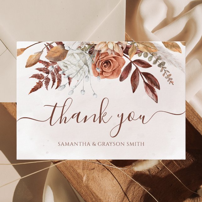 Terracotta Rust Floral Boho Fall Wedding Thank You (Creator Uploaded)