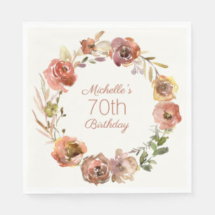 Terracotta Rust Floral Wreath 70th Birthday   Napkin