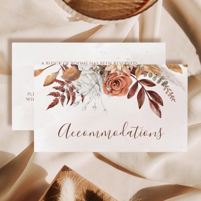 Terracotta Rust Flowers Boho Fall Accommodations Enclosure Card (Creator Uploaded)