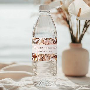 Terracotta Rust Flowers Boho Fall Foliage Water Bottle Label