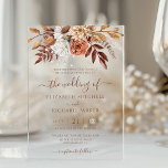 Terracotta Rust Flowers Boho Fall Foliage Wedding Acrylic Invitations<br><div class="desc">Modern bohemian style wedding invitations featuring watercolor flowers and fall leaves in earthy tones like rust brown,  burnt orange and terracotta. Perfect choice for autumn weddings.</div>