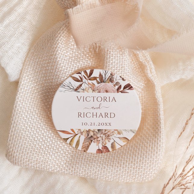 Terracotta Rust Flowers Boho Fall Foliage Wedding Classic Round Sticker (Creator Uploaded)