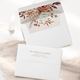 Terracotta Rust Flowers Boho Fall Foliage Wedding Envelope