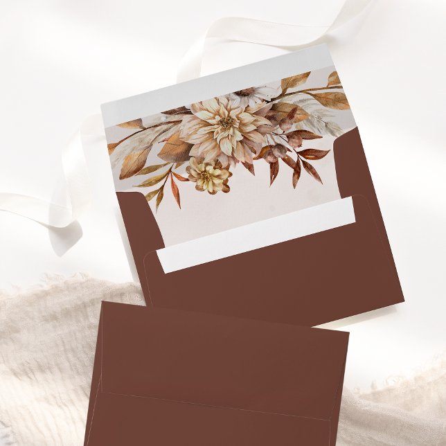 Terracotta Rust Flowers Boho Fall Foliage Wedding Envelope (Creator Uploaded)
